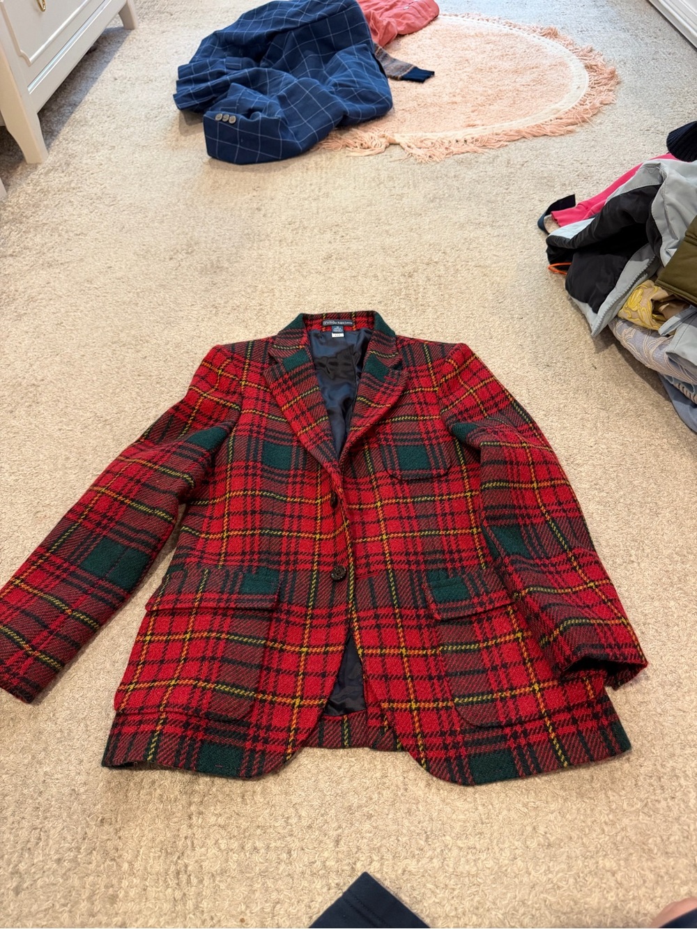 Polo by Ralph Lauren Red and Green Plaid Wool-Blend Blazer